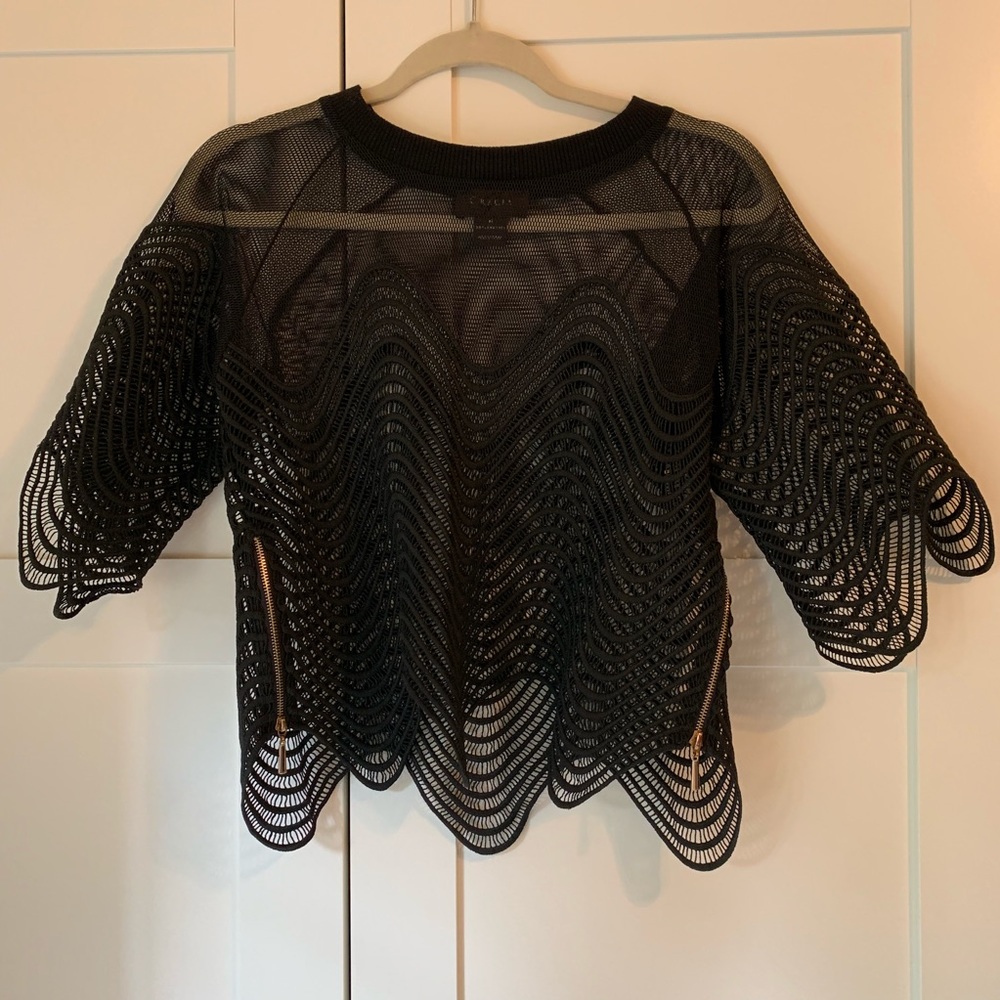 WORN ONCE Gracia Mesh and Lace Black Top